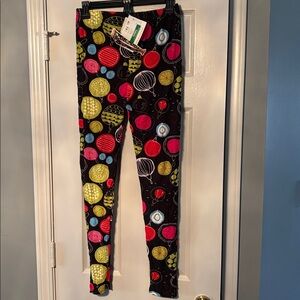 Two Left Feet Festive Holiday Leggings w/ Colorful Christmas Bulbs Ornaments NWT
